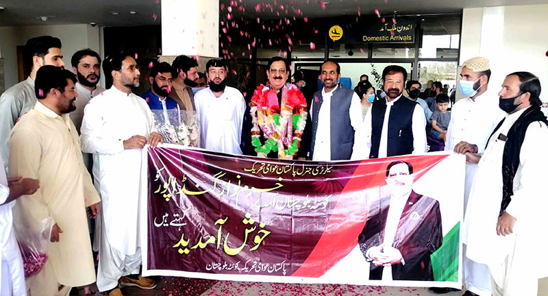 Senior PAT leader Khurram Nawaz Gandapur reached Quetta on a day-long tour