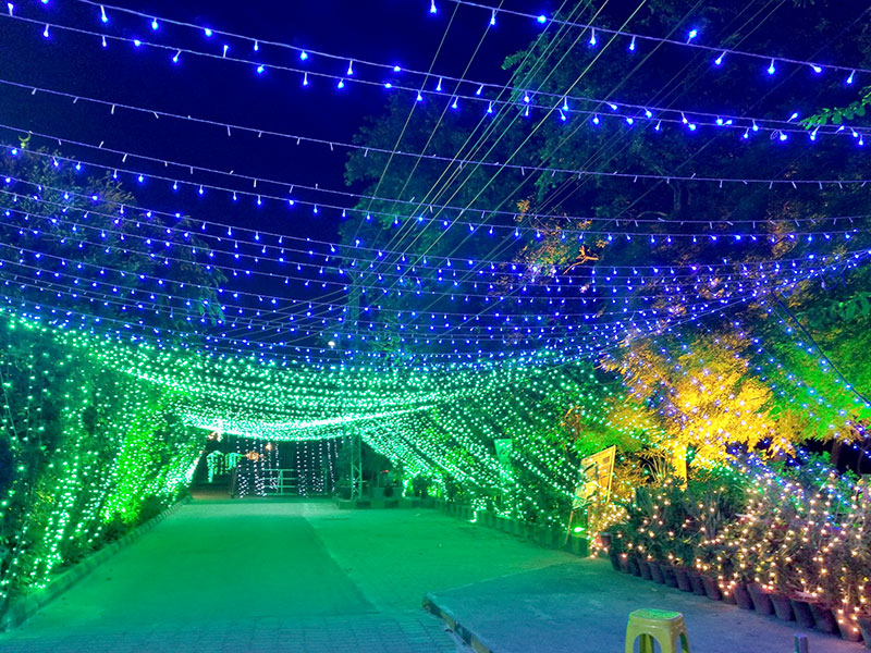 Minhaj ul Quran Central Secretariat decorated with lights