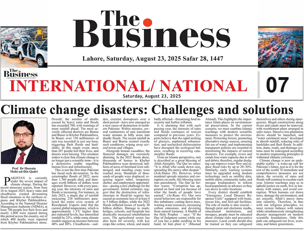 Climate Change Disasters, Challenges and Solutions: An Article by Professor Dr. Hussain Mohi-ud-Din Qadri