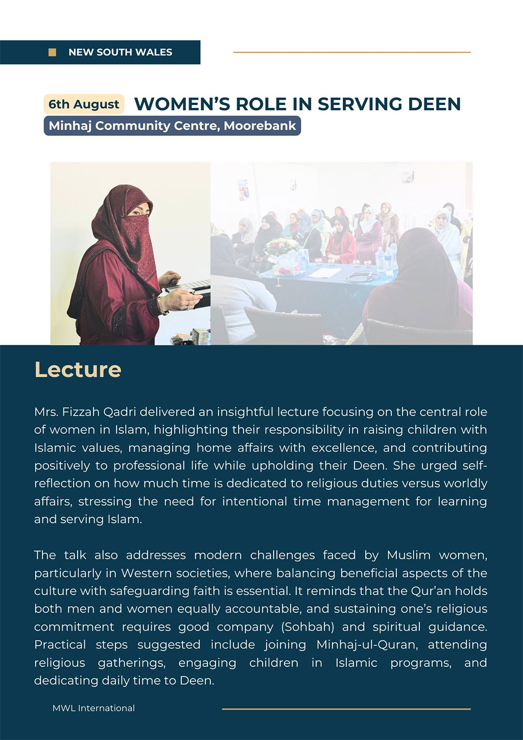 Mrs. Fizzah Hussain Qadri’s Australia Visit 2025