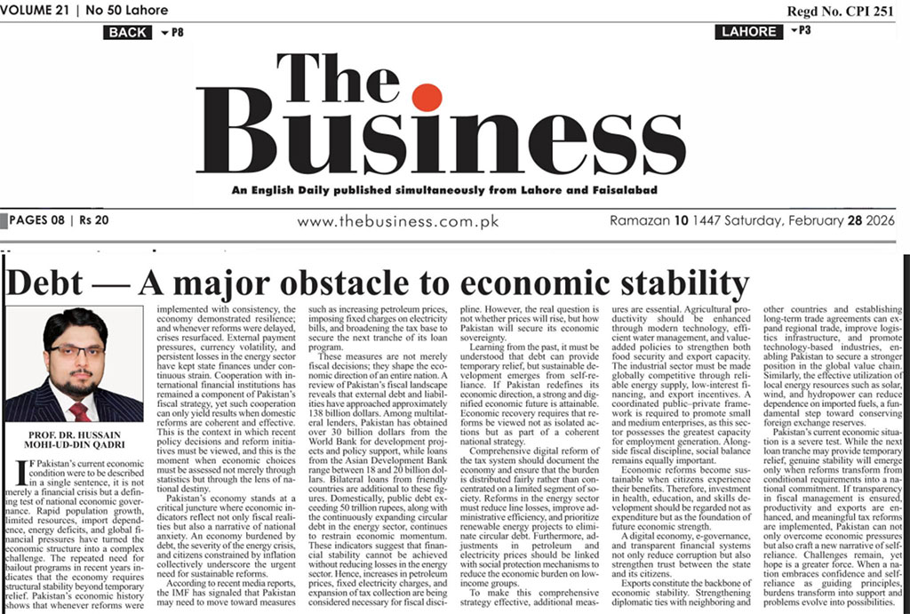 Debt — A Major Obstacle to Economic Stability: Prof. Dr. Hussain Mohi-ud-Din Qadri