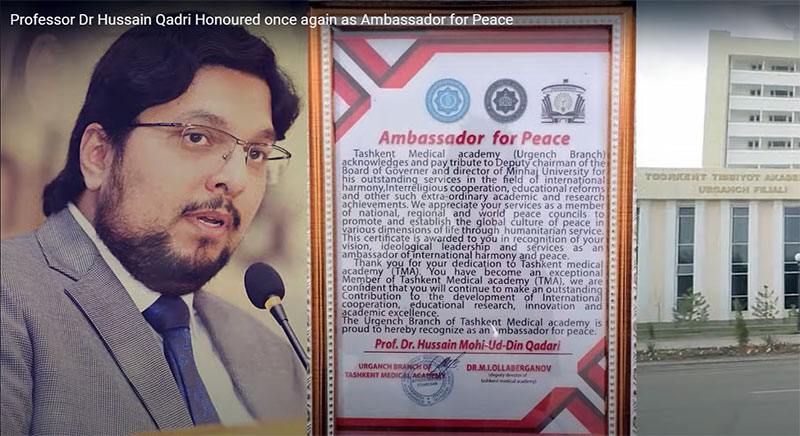 Prof. Dr. Hussain Mohi-ud-Din Qadri Honoured as Ambassador for Peace by Tashkent Medical Academy