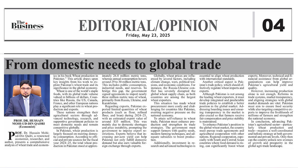 From Domestic Needs to Global Trade: The Economics of Wheat in Pakistan an Article by Dr Hussain Qadri