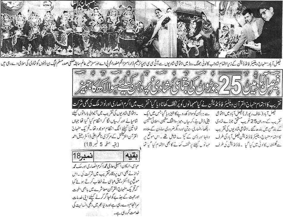 Minhaj-ul-Quran  Print Media Coverage Daily Waqif  Faisalabad