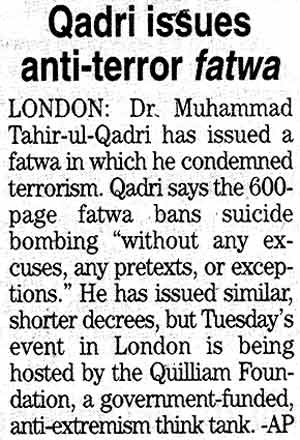 Minhaj-ul-Quran  Print Media Coverage Daily The News Back Page