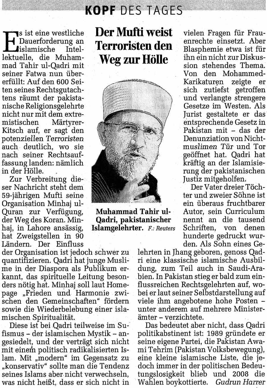 Minhaj-ul-Quran  Print Media Coverage Der Standard Austria