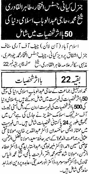 Minhaj-ul-Quran  Print Media Coverage Daily Nawa-i-Waqt back page