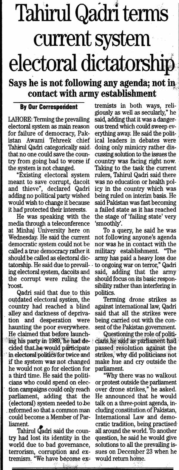 تحریک منہاج القرآن Pakistan Awami Tehreek  Print Media Coverage پرنٹ میڈیا کوریج Daily The News Page 3