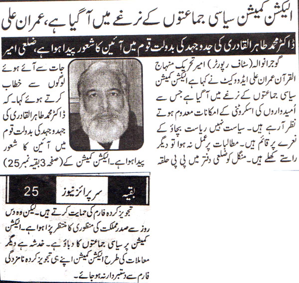 Minhaj-ul-Quran  Print Media Coverage Daily Surprise News