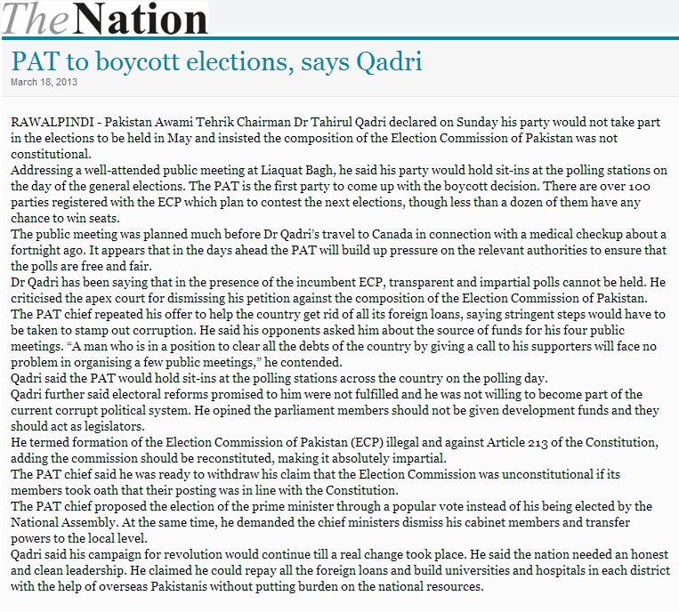 Minhaj-ul-Quran  Print Media Coverage Daily The Nation Page: 3