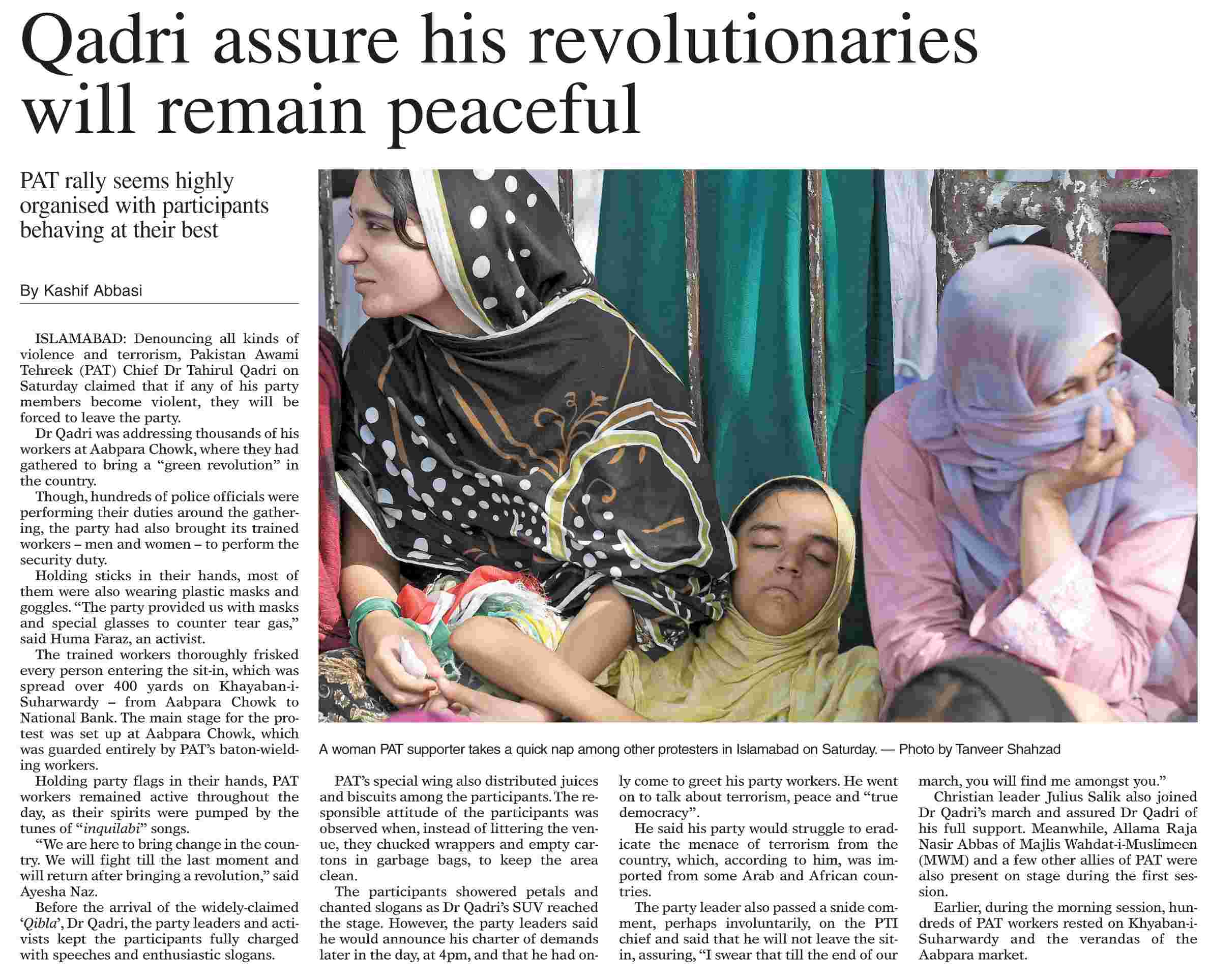 Minhaj-ul-Quran  Print Media CoverageDaily Dawn Front Page