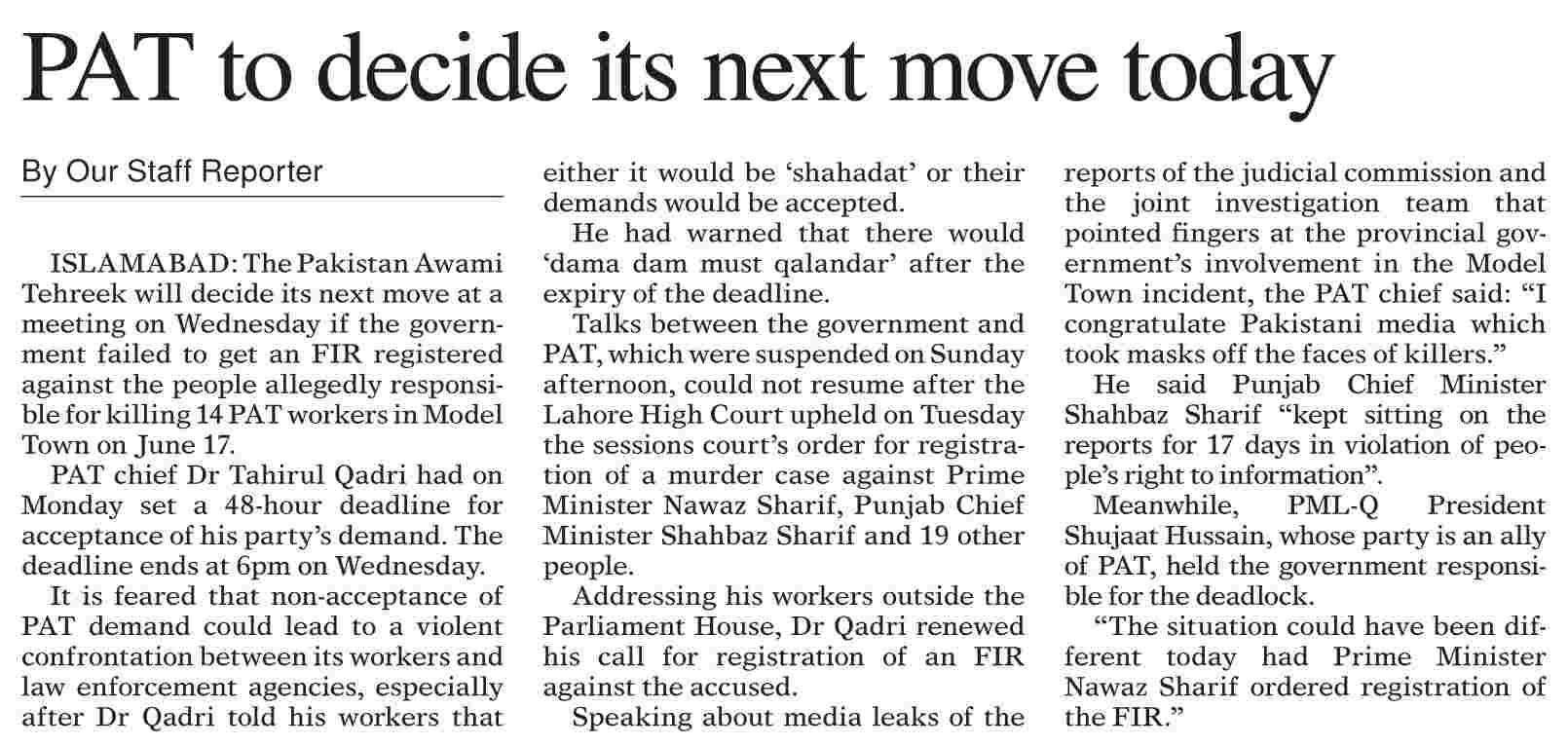 Minhaj-ul-Quran  Print Media Coverage Daily Dawn Page 5