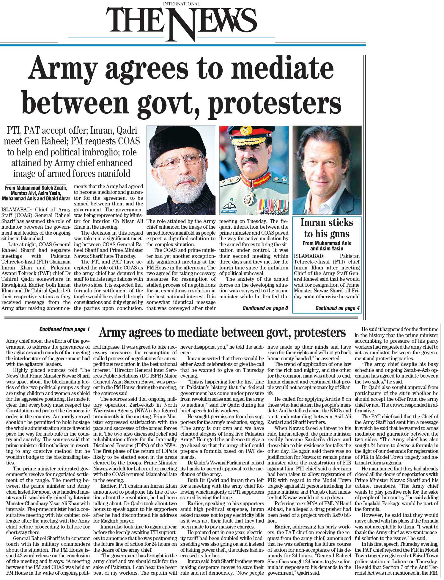 Minhaj-ul-Quran  Print Media Coverage Daily The News Front Page