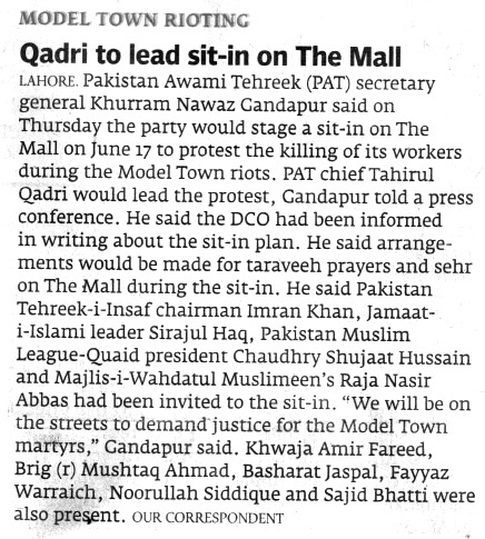 Minhaj-ul-Quran  Print Media Coverage DAILY EXPRESS TRIBUNE CITY PAGE