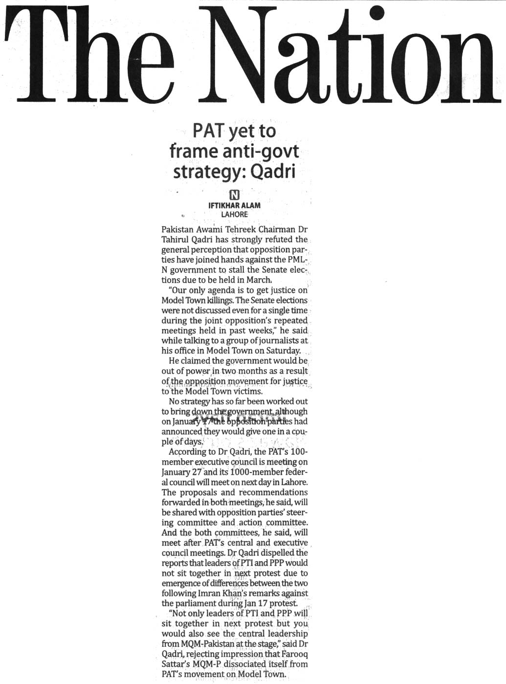 Minhaj-ul-Quran  Print Media Coverage Daily The Nation