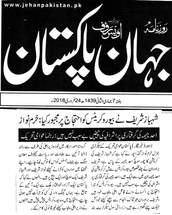 تحریک منہاج القرآن Minhaj-ul-Quran  Print Media Coverage پرنٹ میڈیا کوریج Daily Jehan Pakistan
