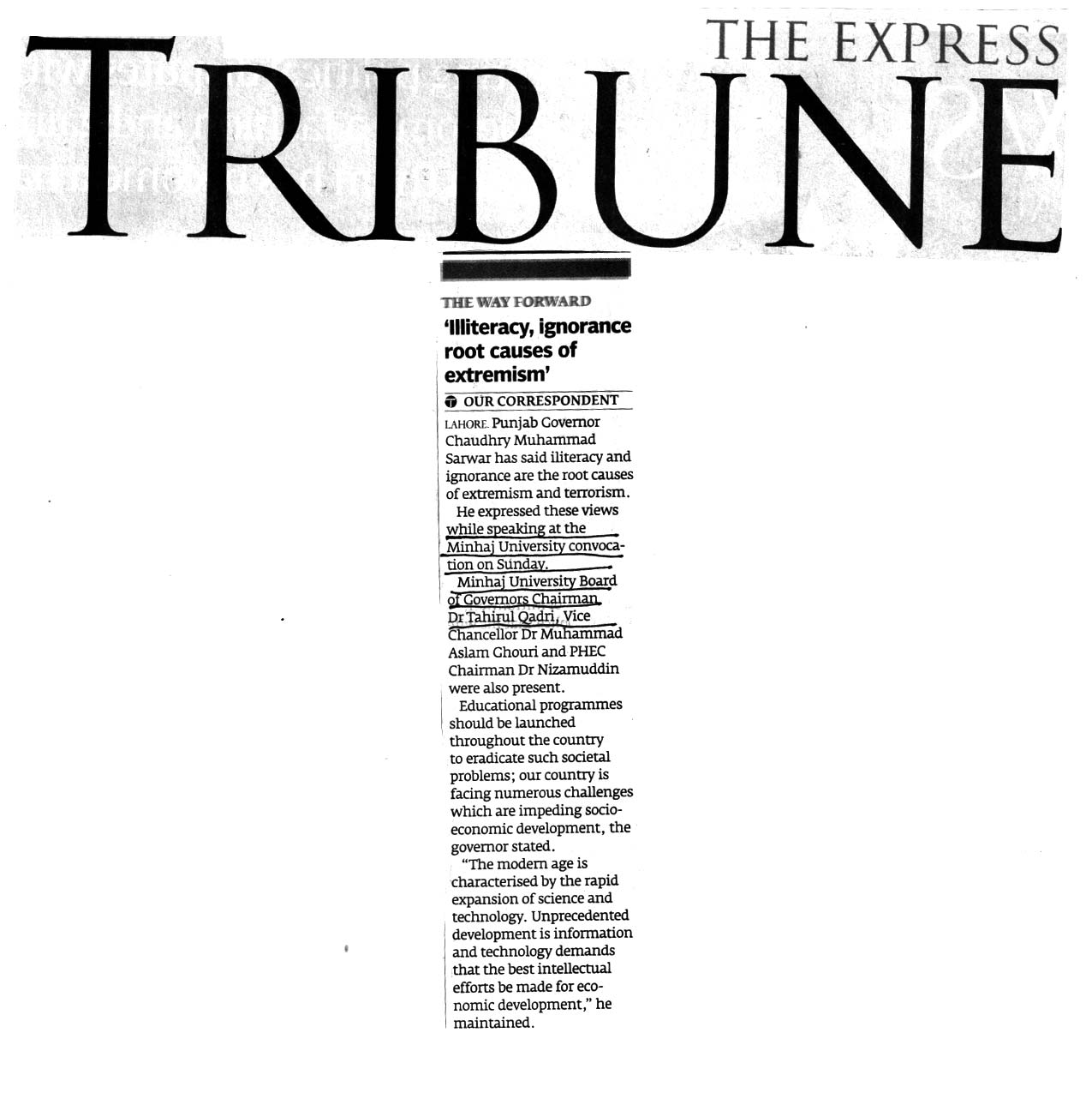 تحریک منہاج القرآن Minhaj-ul-Quran  Print Media Coverage پرنٹ میڈیا کوریج DAILY EXPRESS TRIBUNE BACK PAGE