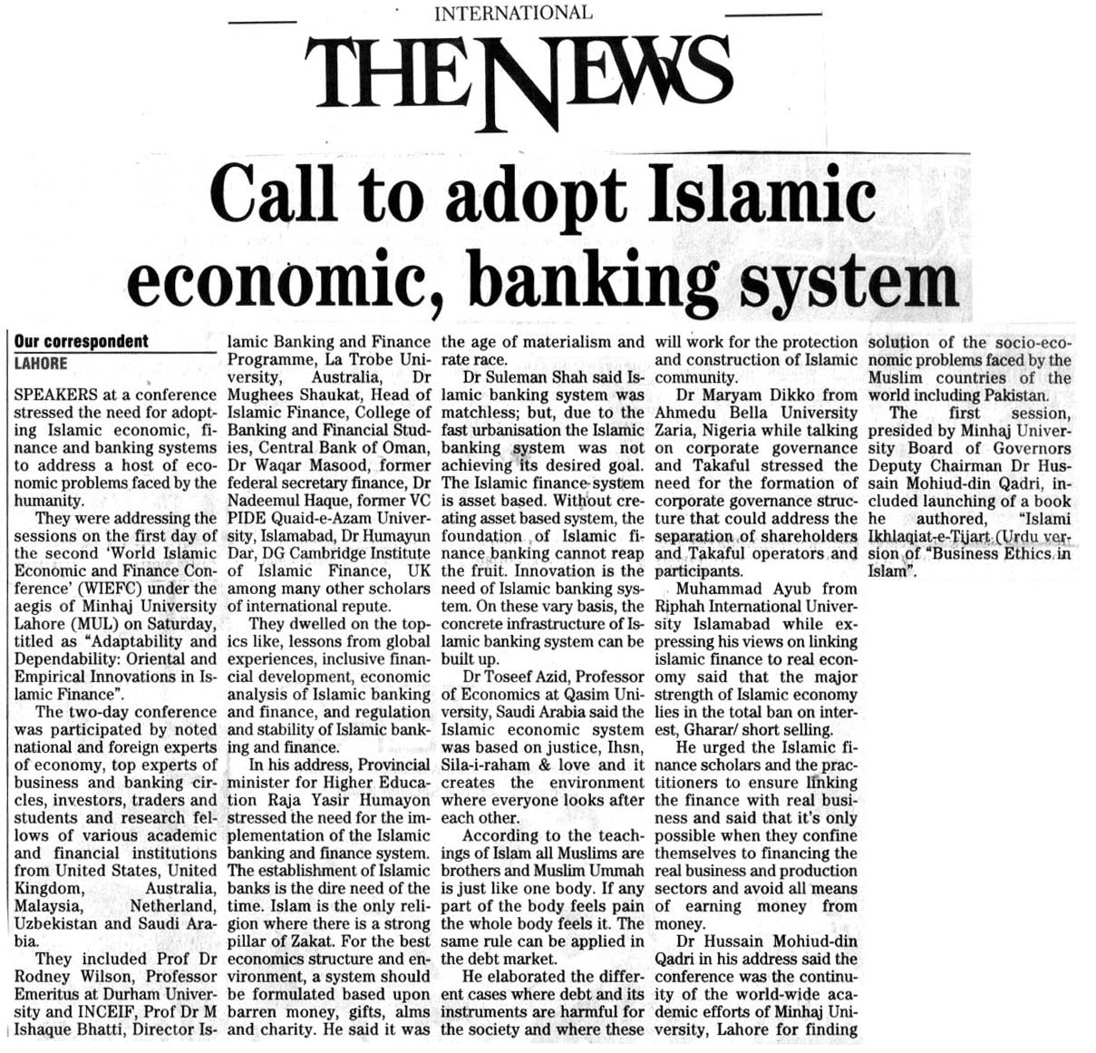 تحریک منہاج القرآن Minhaj-ul-Quran  Print Media Coverage پرنٹ میڈیا کوریج THE NEWS BACK PAGE