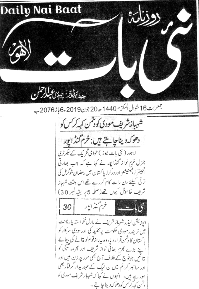 Minhaj-ul-Quran  Print Media Coverage DAILY NAI BAAT BACK PAGE