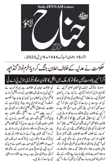 Pakistan Awami Tehreek Print Media CoverageDAILY JINNAH BACK PAGE