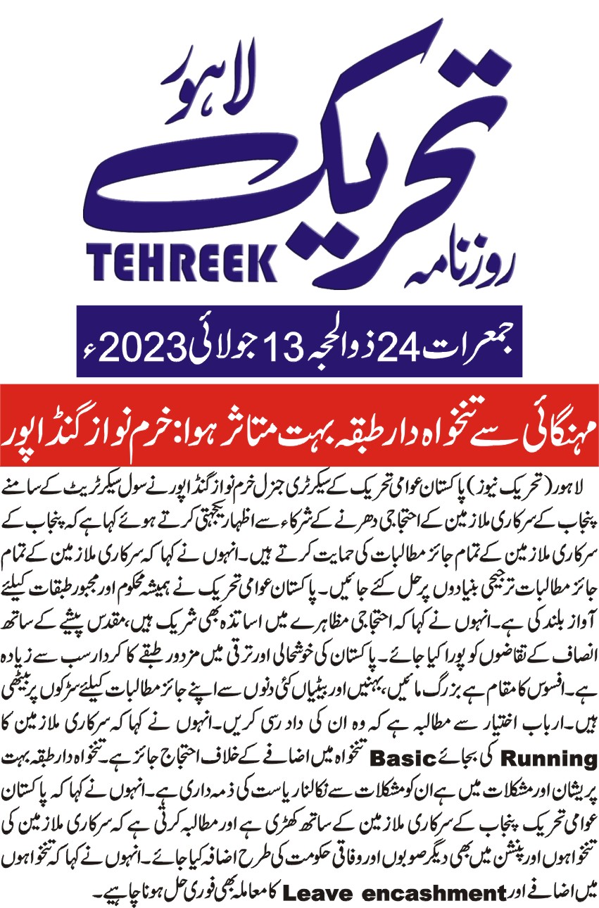 Minhaj-ul-Quran  Print Media Coverage DAILY TEHREEK PAGE 2