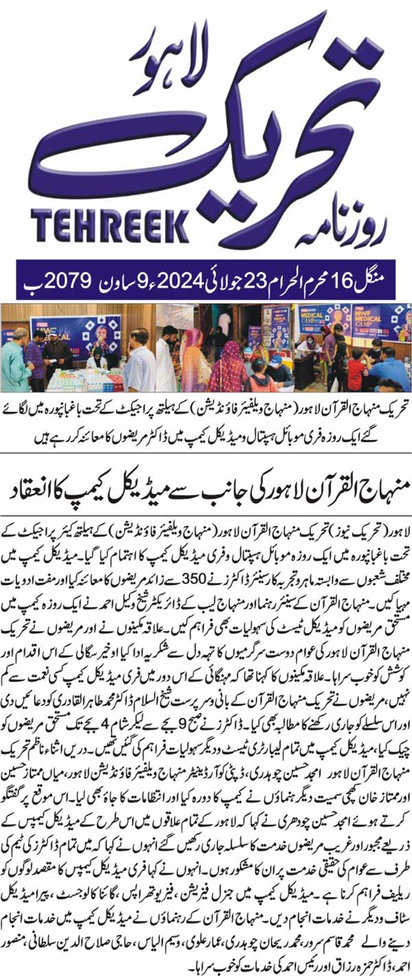 Minhaj-ul-Quran  Print Media Coverage DAILY TEHREEK BACK PAGE