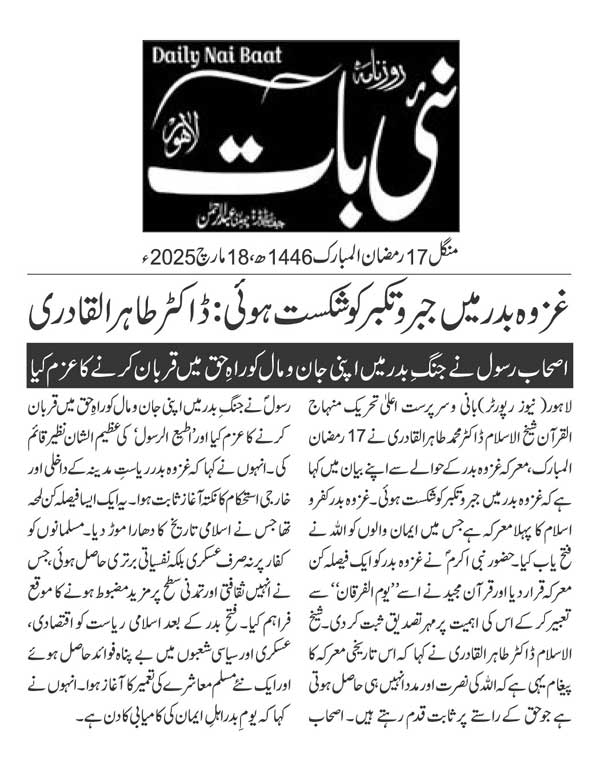 تحریک منہاج القرآن Pakistan Awami Tehreek  Print Media Coverage پرنٹ میڈیا کوریج DAILY NAI BAAT PAGE 2