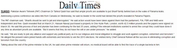 Minhaj-ul-Quran  Print Media CoverageDaily Times Page 3 