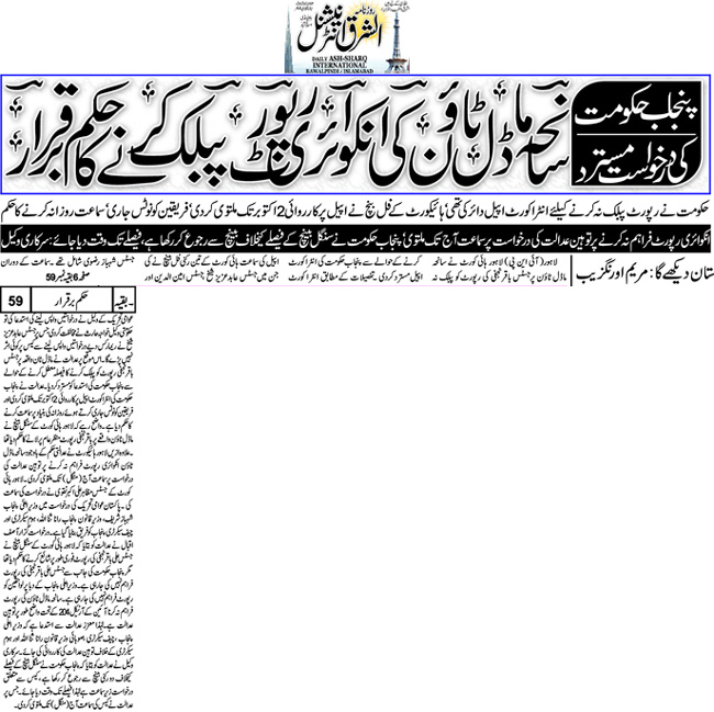 Minhaj-ul-Quran  Print Media Coverage Daily Ash,sharq FRont Page 
