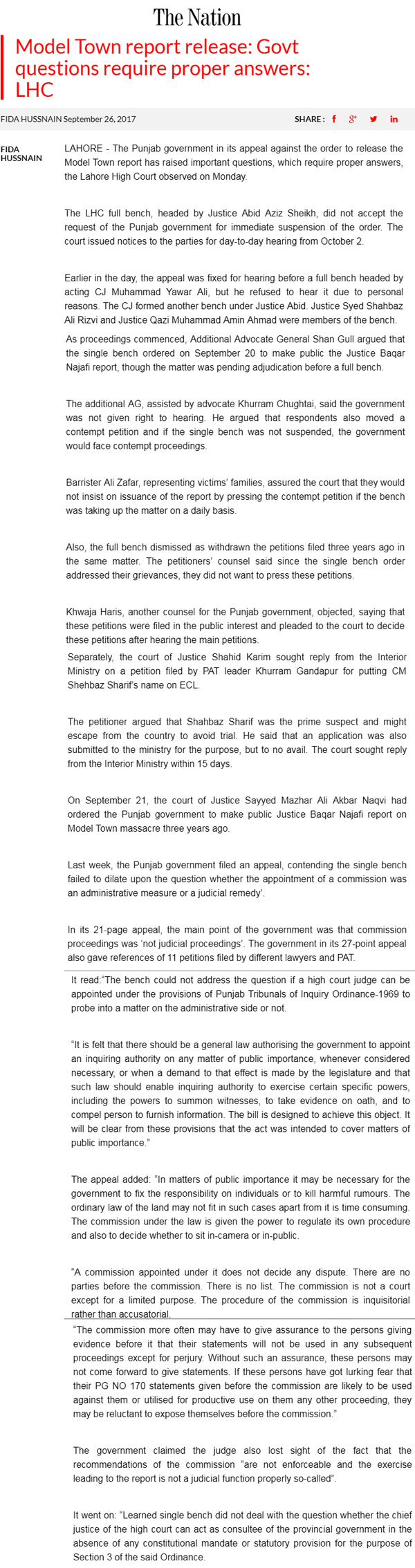 تحریک منہاج القرآن Minhaj-ul-Quran  Print Media Coverage پرنٹ میڈیا کوریج Daily The Nation FRont Page