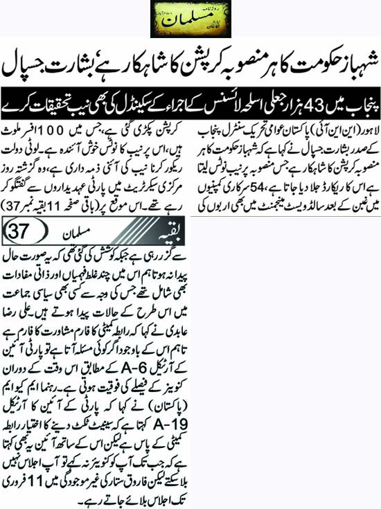 Minhaj-ul-Quran  Print Media CoverageDaily Musalman Back Page