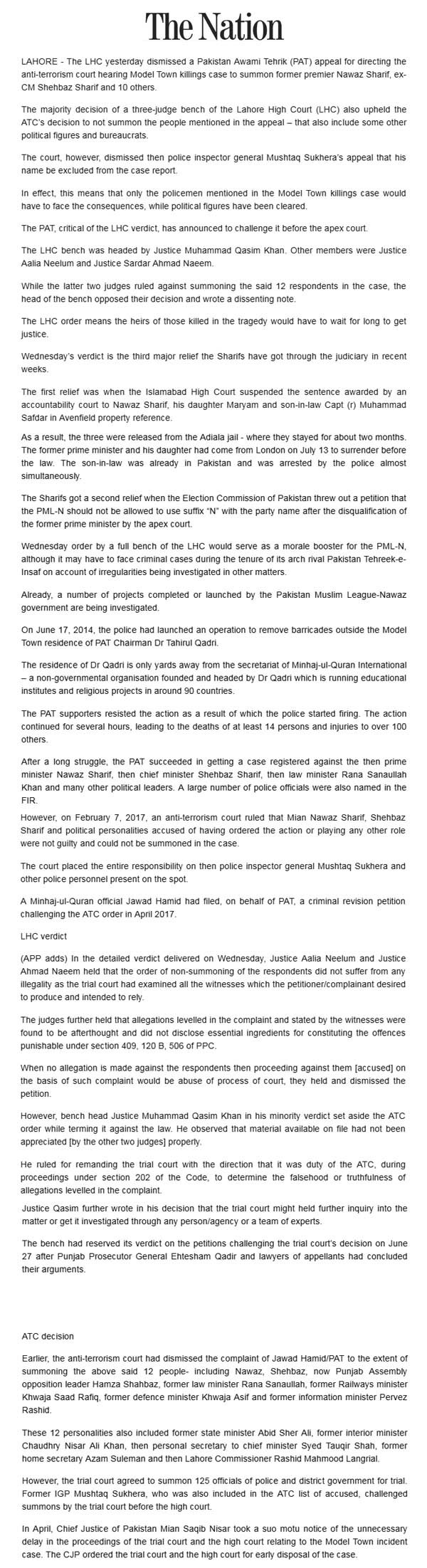 تحریک منہاج القرآن Pakistan Awami Tehreek  Print Media Coverage پرنٹ میڈیا کوریج Daily The Nation Front Page