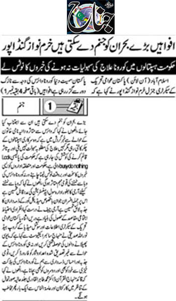 تحریک منہاج القرآن Minhaj-ul-Quran  Print Media Coverage پرنٹ میڈیا کوریج Daily  Jinah Back Page
