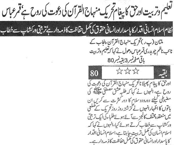 Minhaj-ul-Quran  Print Media CoverageDaily Hafr e Lazim Back Page