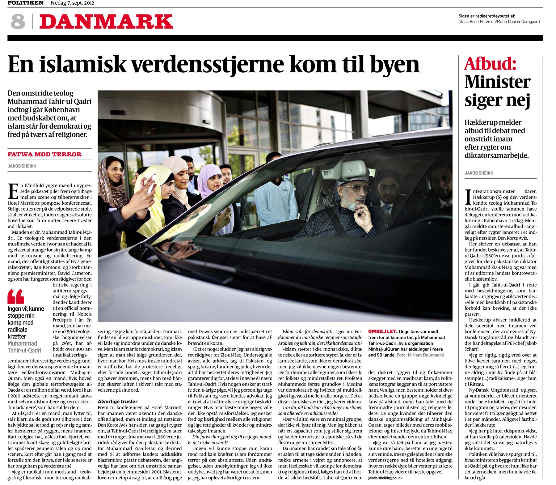 تحریک منہاج القرآن Minhaj-ul-Quran  Print Media Coverage پرنٹ میڈیا کوریج Danish daily Politiken