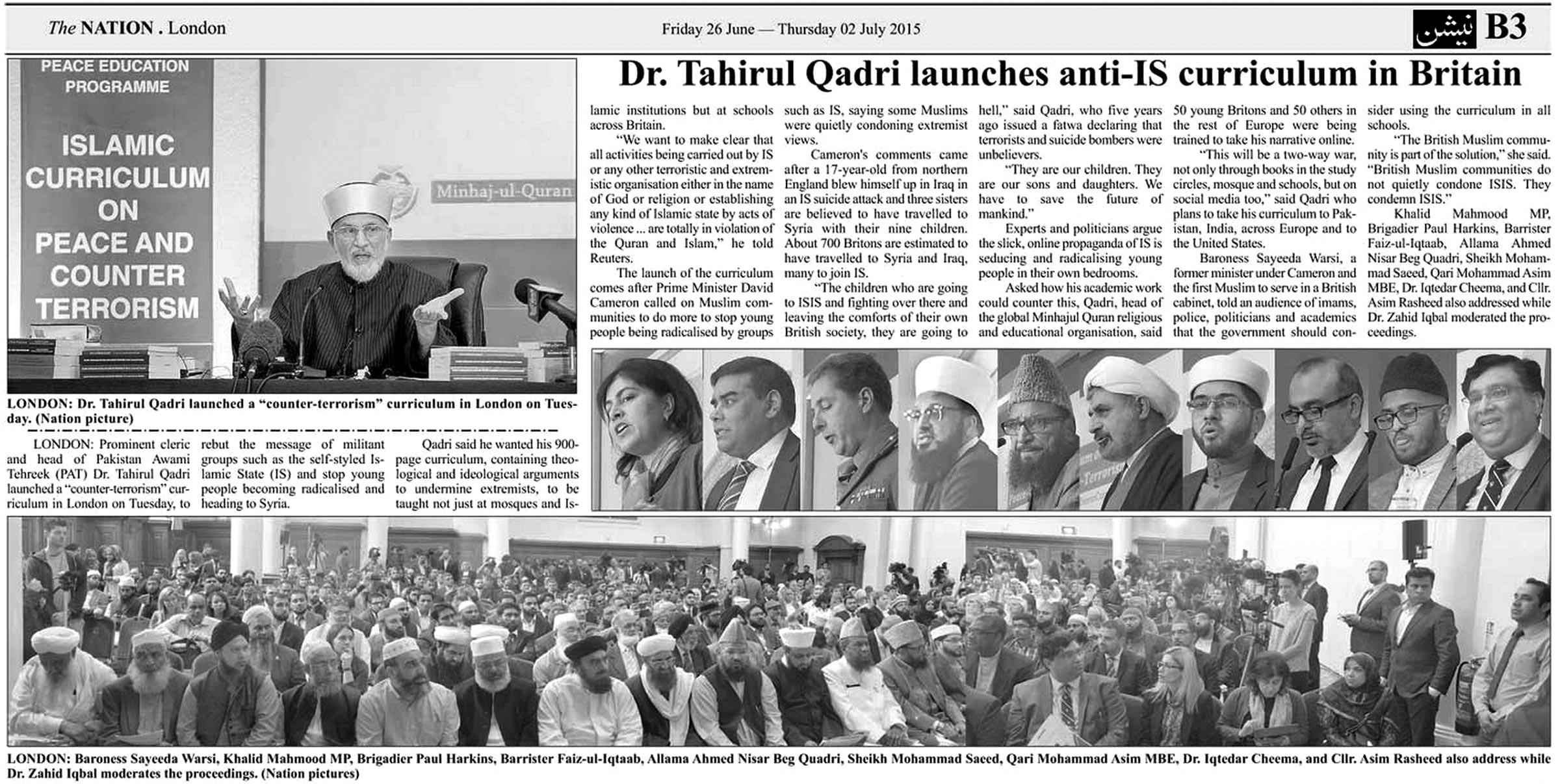 تحریک منہاج القرآن Minhaj-ul-Quran  Print Media Coverage پرنٹ میڈیا کوریج Weekly The Nation London Page: 15